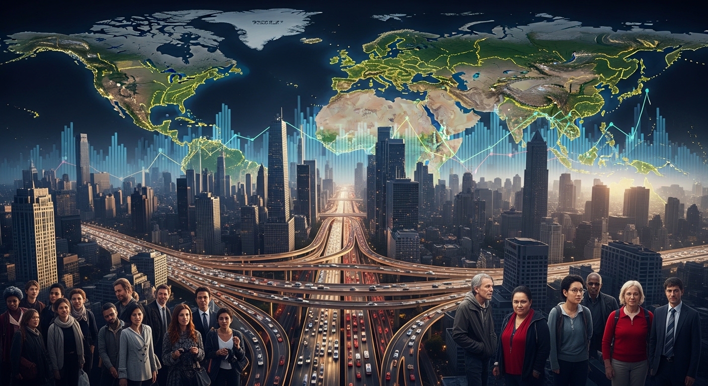 Global population growth impacting cities, resources, and economic development