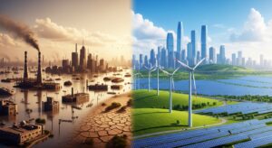 Climate change impact on global economies renewable energy and disaster contrast