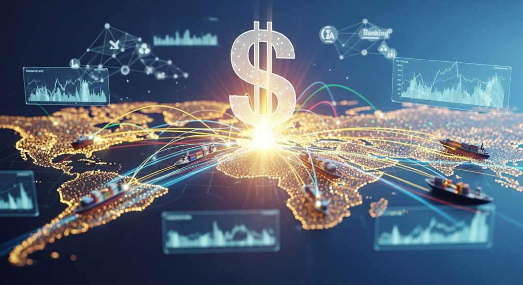 Power of the US dollar in global trade world financial dominance visualization